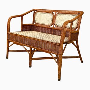 Mid-Centrury Modern Italian Two-Seater Outdoor Bench in Woven Rattan, 1960s