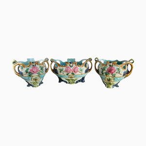 Barbotine Jardinieres from Onnaing, France, 1890, Set of 3