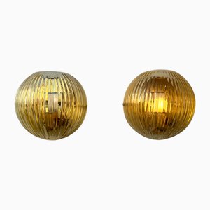 Italian Gold Leaf Murano Glass Half Ball Sconces, Set of 2