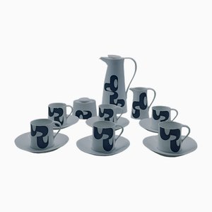 Oval Ceramic Coffee Set by Manuel Barbadillo for Bidasoa, 1960s, Set of 9