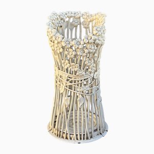 Art Nouveau White Painted Floral Cast Iron Umbrella Stand, 1890s