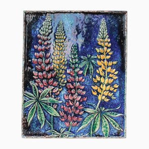 Large Wall Ceramic by Karlsruhe Majolika, Lupine and Lupine, 1960s