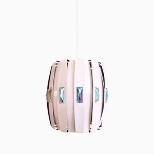 Scandinavian Pendant Light in White Lacquered Metal and Prismatic Glass by Werner Schou for Coronell Elektro, 1960s