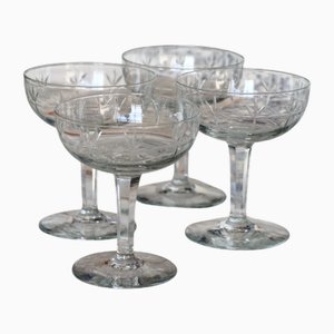 Vintage Cut Crystal Champagne Glasses, Set of 4