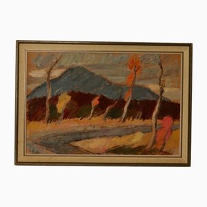 Ulla Borgström, Motif de Ferme, 1960s, Peinture à l'Huile, Encadré