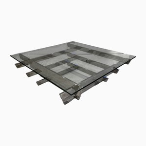 Modernist Square Chrome Coffee Table by Paul Mayen, 1970s