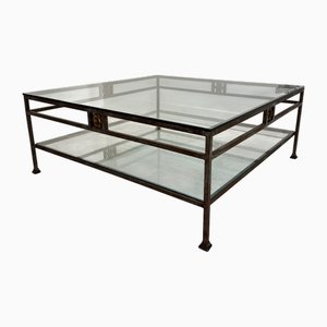 Table Basse en Fer, Laiton et Verre de Atelier Iron Paris, 1988