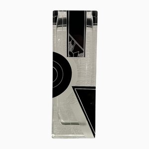 Vase Art Déco en Verre Noir Gravé à l'Acide par Karl Palda, 1930s