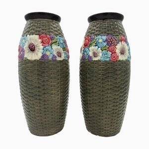 Eichwald Bohemain Art Deco Ceramic Vases, 1920s, Set of 2