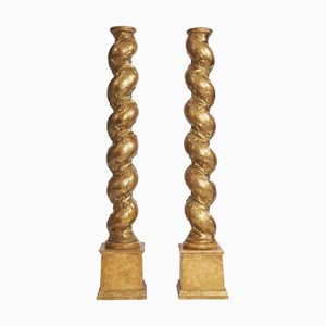 Colonnes Baroque Sculptées et Dorées, Set de 2