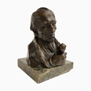 Hans Muller, Bust of Man with Pipe, Late 1800s, Bronze on Marble Base