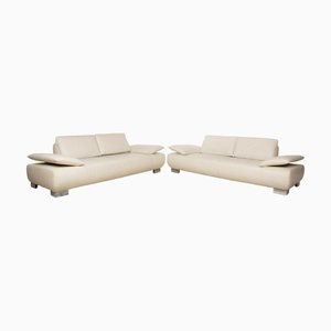Leather Sofa Set in White Cream from Koinor Volare, Set of 2