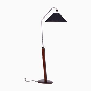 Lampadaire Art Déco en Hêtre et Acier Chromé, République Tchèque, 1930s
