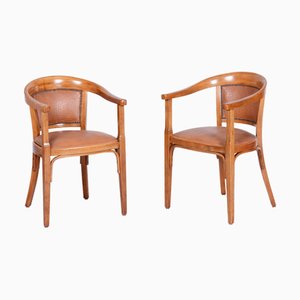 Set of Art Deco Armchairs in Beech & Leatherette, Austria, 1930s
