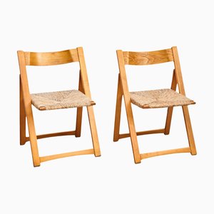 Set of Rationalist Rattan and Wood Folding Chairs, 1960