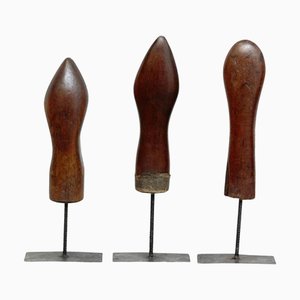 Sculptures Mid-Century Moderne en Bois et Métal, 1950, Set de 3