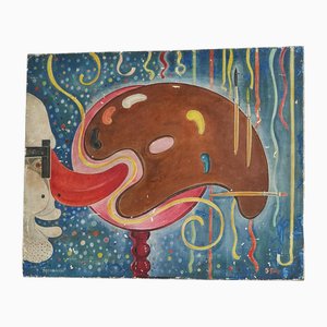 Mid Century Surrealist Folk or Fairground Art, 1960s, Painted Panel