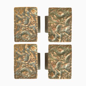 Maniglie brutaliste vintage in bronzo, anni '70, set di 2