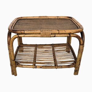 Bohemian French Italian Bamboo Rattan Riviera Side Accent Table by Tito Agnoli, 1960s