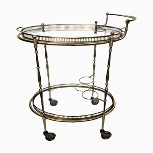 Zweistufiger Mid-Century Hollywood Regency Barwagen aus Messing & Glas von Milo Baughman, Italien, 1970er