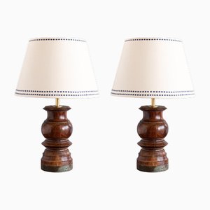 French Turned Wood Table Lamps, 19th Century, Set of 2