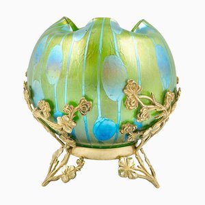 Vase aus Blauem & Grünem Glas mit Messingbeschlägen von Koloman Moser für Johann Loetz Witwe Loetz, 1901