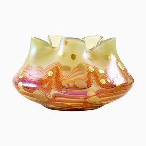 Scodella Art Noveau in vetro floreale rosso e dorato di Johann Loetz Witwe, Austria, 1902