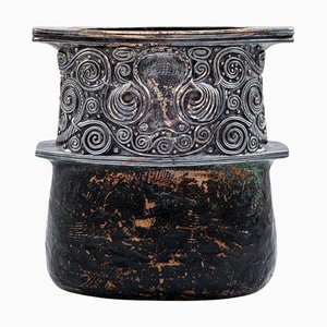 Österreichische Bronzevase im Jugendstil mit Silberplatte von Gustav Gurschner, 1890er