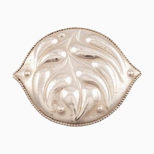 Art Nouveau Austrian Silver Brooch with Embossed Leaves attributed to Josef Hoffmann, 1912