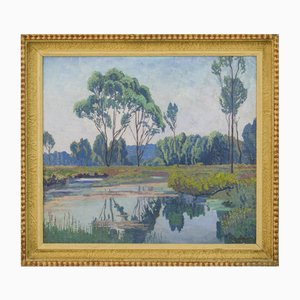 Max Kahrer, Landscape Au in Klosterneuburg, 1919, Oil Painting, Framed