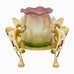 Bohemian Pink Glass Vase in Brass Mount by Antoinette Krasnik from Johann Loetz Witwe, Vienna, 1900s