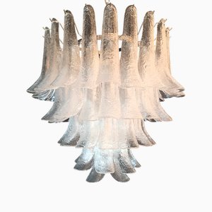 Lampadario Barovier vintage in vetro di Murano e petali di cristallo martellato, Venezia, Italia, 1985