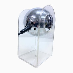 Small Space Age Table Lamp in Acrylic and Chrome Ball Lamp, 1970s