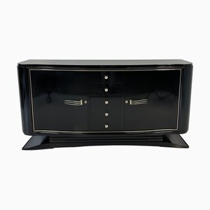 Credenza Art Déco in ottone e laccata nera, Francia, anni '50