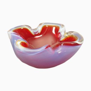 Posacenere vintage della fine del XX secolo in vetro di Murano rosso e blu, centrotavola vintage, anni '70