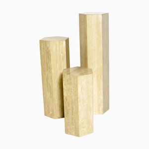 Travertine Pedestals, Italy, 1970s, Set of 3