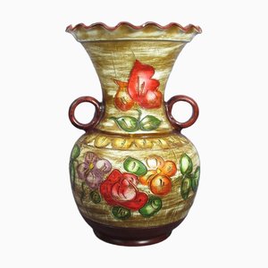 Large 20th CenturyTerracotta Vase with Engraved Flowers and Paintings, 1970s