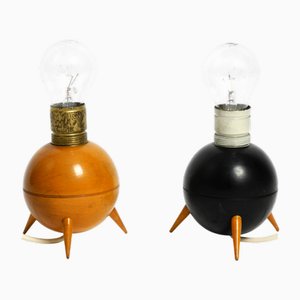 Small Mid-Century Modern Tripod Wooden Table Lamps, 1960s, Set of 2