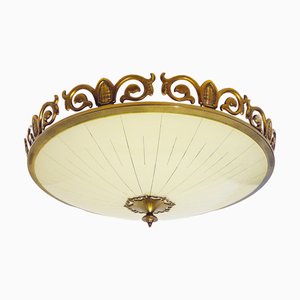 Art Nouveau / Art Deco Flush Mount in Glass and Brass attributed to Kaiser, 1930s