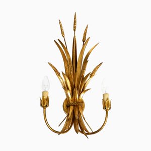 Große vergoldete Vintage Wandlampe aus Metall mit zwei Armen von Hans Kögl, 1970er