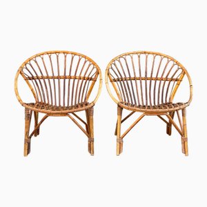 Set of French Circle Frame Bamboo & Rattan Lounge Chairs, 1960s