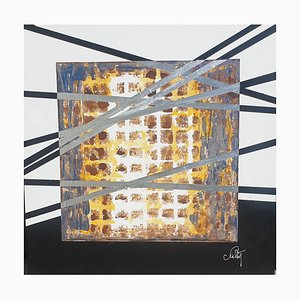 Christian Feltin, Chopsticks on Checkerboard, Acrylic on Canvas