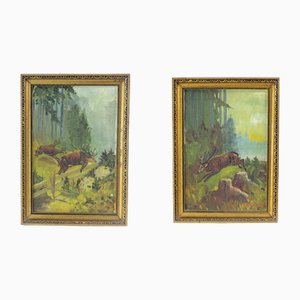 M. Hrušovská, Forest, 1950s, Paintings on Paper, Set of 2