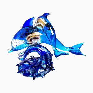 Blaue Delfinskulptur aus Glas von YourMurano