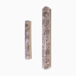 Große Vintage Wandleuchten aus bernsteinfarbenem Murano Eisglas & Messing von Kaiser Leuchten, Deutschland, 1960er, 2er Set