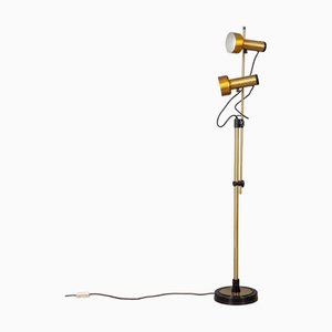 Lampada da terra vintage in ottone dorato a due luci, Italia, anni '70