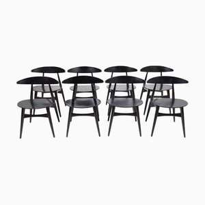 Black Lacquered Dining Chairs by Hans J Wegner for Carl Hansen & Søn, 1950s, Set of 8