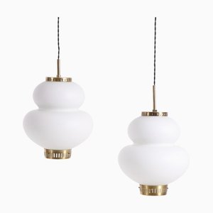 Lampade a sospensione Peanut Mid-Century di Bent Karlby per Lyfa, Danimarca, anni '60, set di 2