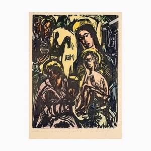 Walter Helbig, Adoration des mages, 1918, Linogravure coloriée à la main