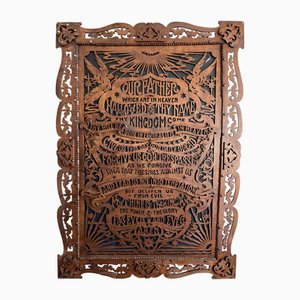 Viktorianische Englische Eiche Fretwork Lords Prayer Wandkunst, 19. Jh.